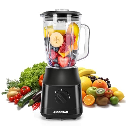 Image of Aigostar 1.5L Blender Smoothie Maker 800W Glass Jug Blender Mixer with Titanium Plated Blades 2 Speeds and Pulse Ice Crushing for Shakes and Smoothies, BPA Free - Swift 03NSF