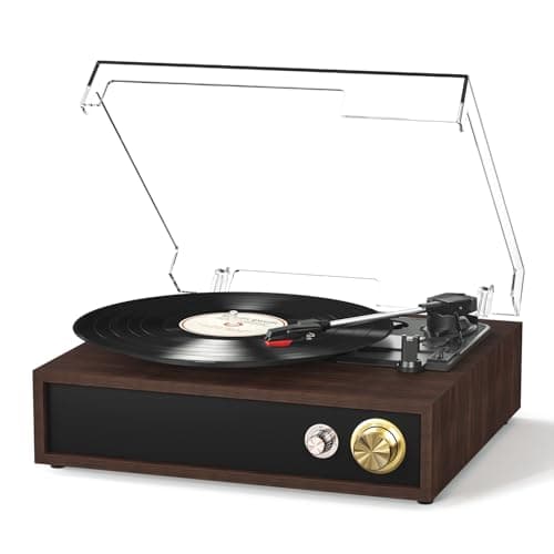 Image of FYDEE Record Player - Dual Way Bluetooth | 3 LP Sizes | Built-in Stereo Speakers | 33/45/78 RPM Turntable | USB Output and MP3 Recording | RCA Output for Vinyl Records | Walnut