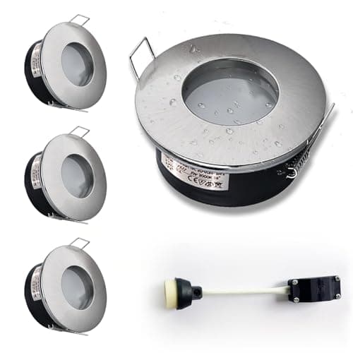 Image of Sweier Waterproof Downlight Satin Nickel GU10, IP65 LED Bathroom Spotlights, Bulb not Included, Round Recessed Downlights for Shower Ceiling, Cutout 68mm/2.68in, 4 Pack