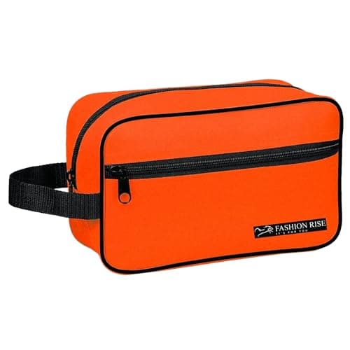 Image of Water-Resistant Toiletry Bag for Men & Women - Lightweight Travel Wash Bag with Multiple Compartments, Compact Dopp Kit Cosmetic Organizer, Durable Nylon Shaving & Makeup Storage Case (Orange)