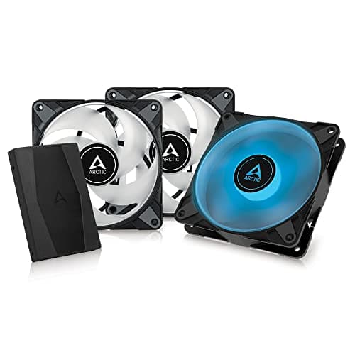 Image of ARCTIC P12 PWM PST RGB (3 Pack, incl. Controller) - PC Fan, 120mm Fan, PC Case Fan, Optimized for static pressure, Semi-passive: 200-2000 rpm, 12V 4 pin RGB LED - Black
