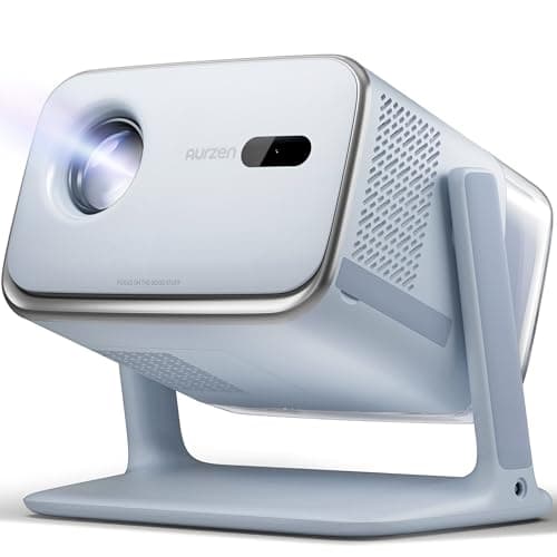 Image of Aurzen BOOM mini Google TV Smart Projector with WiFi and Bluetooth, 4K Supported Outdoor & Home Movie Projector with 20W Speakers DoIby Audio, Real-Time Focus & Keystone, 500 ANSI Lumens, Blue
