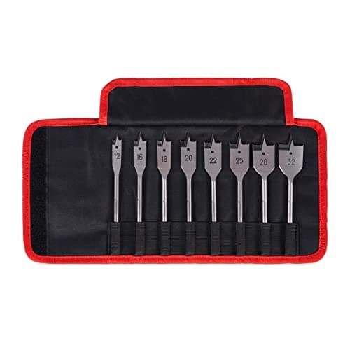 Image of Starrett Flat Wood Drill Bit Kit - 8 Piece KFWDK08 High Speed Steel HSS 1/4 Inch Hex Shank Spade Drill Bits Set - Woodworking Hole Cutter Tool