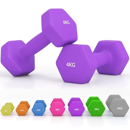 Image of SPORTNOW Set of 2 Hex Dumbbells, Neoprene Weights Pair with Non-Slip Grip, Home Gym Fitness Training Equipment, 2 x 4kg, Purple