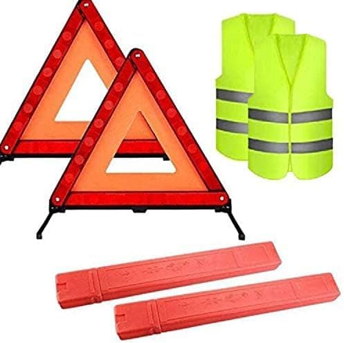 Image of Warning Triangle, Fold Up Car Warning Safety Triangle Road-Side Kit, 2pcs Reflective Emergency Warning Triangle Kit and Foldable Reflective Safety Vest for Driving Travel