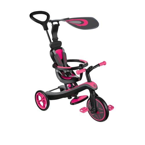 Image of Globber 4 in 1 childrens explorer trike tricycle for kids with parent handle to push along tilt to steer 10 months to 5 years balance bike no tools required