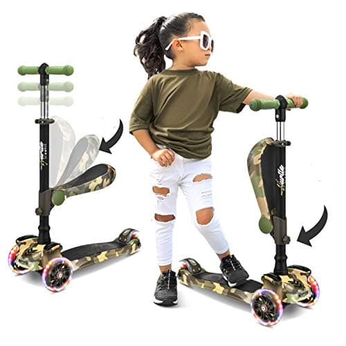 Image of 12 Wheeled Scooter for Kids - Stand & Cruise Child/Toddlers Toy Folding Kick Scooters w/Adjustable Height, Anti-Slip Deck, Flashing Wheel Lights, for Boys/Girls Ages 1+ years Old - Hurtle