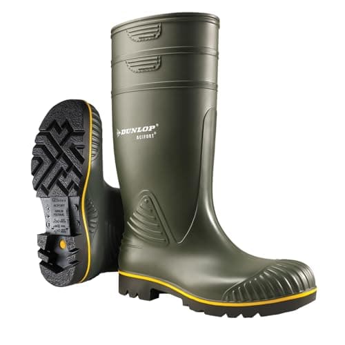 Image of DUNLOP Acifort Heavy Duty - Unisex Knee High Waterproof Work Boots, Green, Antistatic and Chemical Resistant PVC Wellies with Slip Resistant Outsole for Outdoor and Industrial Work - EU49, UK14