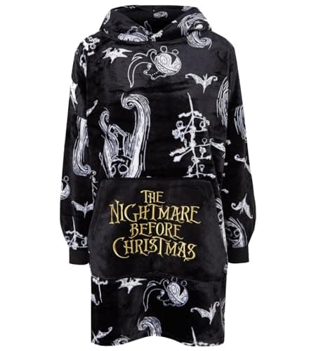 Image of K Collection Ladies Ex Store Oversized Hoodies - Wearable Fleece Lounger - Loungewear Nightwear - Assorted Designs - Sizes S M L (Nightmare Black, Small)