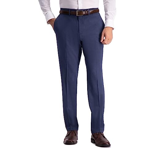 Image of Kenneth Cole Reaction Men's 4-Way Stretch Solid Gab Slim Fit Dress Pant, Blue Heather, 34W x 32L