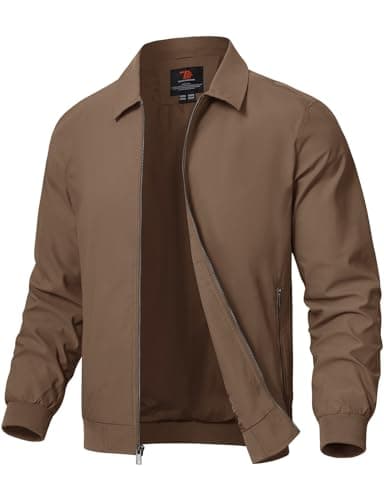 Image of Rdruko Men's Casual Lapel Jacket Lightweight Outdoor Windbreaker Jacket Smart Spring Autumn Jackets for Sport Work Walking Hiking Golf Brown 3XL