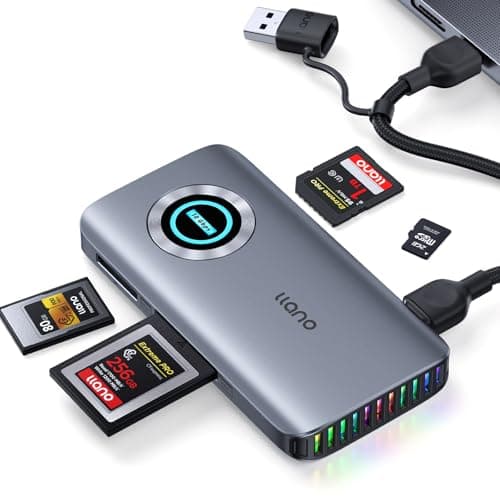 Image of llano CFexpress Type A/B Card Reader, USB 3.2 Gen 2 (10Gbps) Reader, 4 in 1 UHS-II SD&Micro SD/TF Card Reader with RGB, USB C 4.0 Memory Card Reader for Windows, Mac OS, Linux, iOS, iPadOS and Android