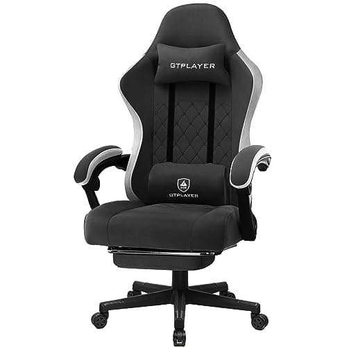 Image of GTPLAYER Fabric Gaming Chair with Footrest, Ergonomic Computer Desk Chair with Pocket Spring Cushion Home Office High Back Support Lumbar Support Heavy Duty Wide