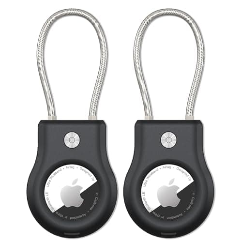 Image of SCALLOP Airtag Keychain Holder 2 Pack, Air Tag Lock Case Holders with Wire Cable, Sturdy Protection Airtag Key Chain, Compatible Apple Airtag for Key ring,Keys, Luggage.Black