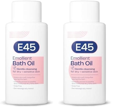 Image of E45 Bath Oil 500 ml – E45 Bath Oil Emollient to Moisturise & Hydrate Dry Skin – Gently Cleanses for Soft Skin – Soap Free & Perfume Free Emollient Bath & Shower Oil Body Wash - Dermatologically Tested