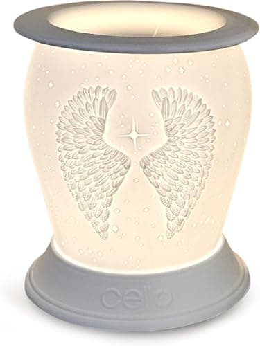 Image of Cello Porcelain Barrel Electric Melt Burner, Wax Melt Burners Safe For Use Around Children And Pets - Use As A Wax Burner Or An Oil Burner And Transform Your Home Fragrance. (Angel Wings)