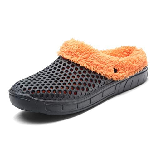 Image of Men's Women Winter Warm Slippers Clogs Slip On Garden Fur Lined Slipper Shoes Gray 8.5 UK
