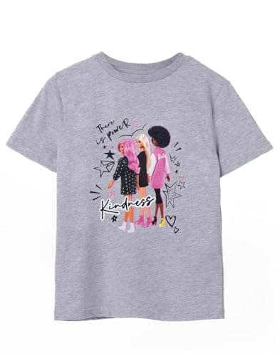 Image of Barbie Girls T-Shirt | Grey There is Power in Kindness Graphic Tee for Kids | Short-Sleeved Fashion Top | Doll Print Tshirt Movie Merchandise Gift for Children & Graphic Teens