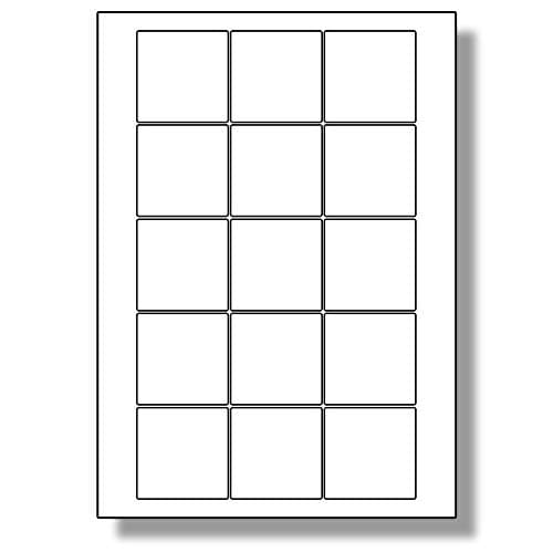 Image of Label Planet® 15 Per Page/Sheet, 5 Sheets (75 Sticky Square Labels), White Blank Matt Plain A4 Stickers, for Laser/Copier or Inkjet Printer, UK LP15/51/SQ, 51 x 51 MM, General Use/All Purpose