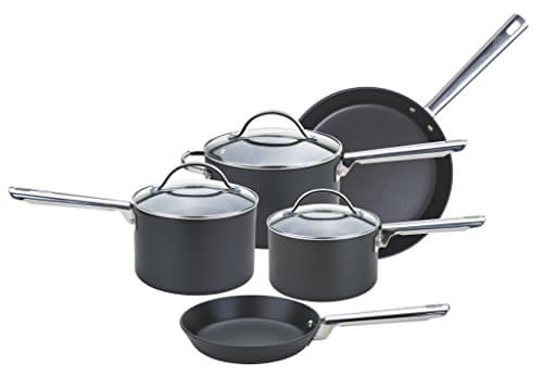 Image of Anolon Professional Pots and Pans Set - 5 Piece Non Stick Pan Set with Glass Lids, Durable Stainless Steel Handles, Metal Utensil Safe Saucepan Set & Frying Pan Set, Black