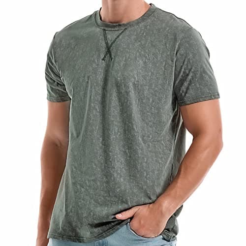 Image of RONOMO Men's Short Sleeved T-Shirt | V-Neck | Medium Stretch | Soft and Breathable | Anti Shrink Treatment（CSX Grey M）