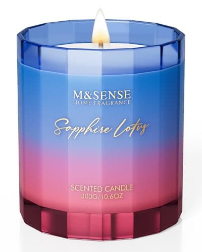 Image of M&SENSE Sapphire Lotus Artistic Organic Soy Scented Candles Gifts for Women Men Strong 300g 60H Slow Burning Candle Gifts for Home Decor Friend Non Toxic Special Housewarming Candle for Bedroom