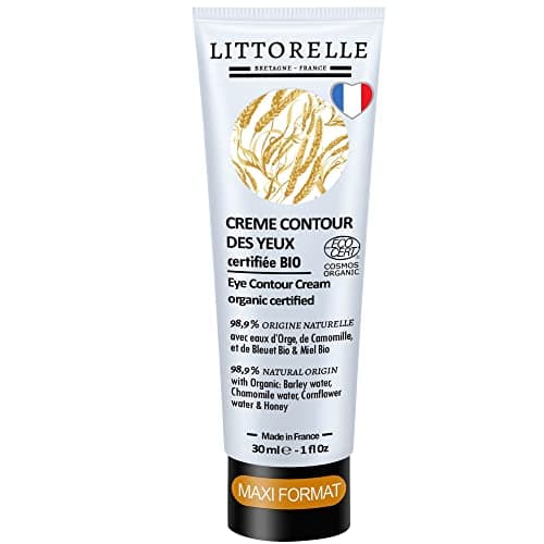 Image of Eye Contour Cream 30 ml - Made in France - Certified Organic - 99% Natural Origin - Anti-Dark Circles, Puffiness and Wrinkles Eye Care - Organic Barley Water, Cornflower, Chamomile, Honey, Aloe vera