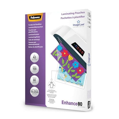 Image of Fellowes A3 Laminating Pouches - Gloss Finish - 100 Sheets - 160 Micron (2 x 80) Clear & Durable Laminating Pouch with Image Last Directional Mark - Ideal for Photos and Notices