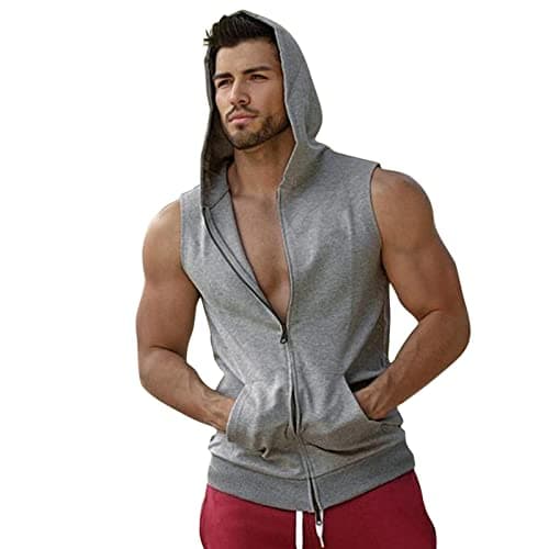 Image of Mens Vests Mens Sleeveless Zip Up Hoody Sweatshirt Men's Workout Sleeveless Hoodie Full Zip Hoodie Unisex Hooded Jackets Muscle Works Sleeveless Hoodies