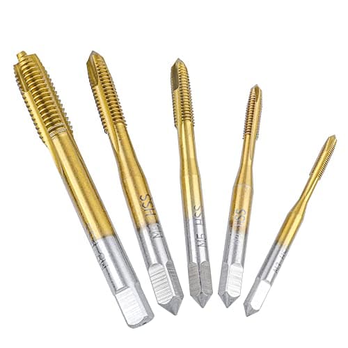 Image of Mesee 5 Pieces Titanium Coated HSS Spiral Point Tap Set Thread Machine Taps Drill Bits M3 M4 M5 M6 M8 Metric Screw Thread Tapping Tool