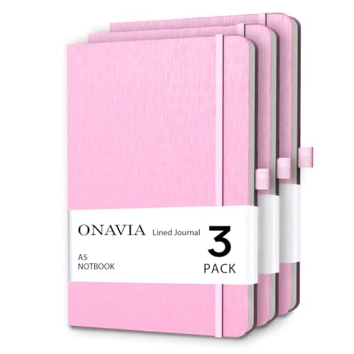 Image of ONAVIA A5 College Ruled Notebook 3 Pack, 5.8" x 8.3", Hardcover Lined Journals for School Notes, Study, Homework, Class Writing and Journaling, 160 Pages (80 Sheets), Pink