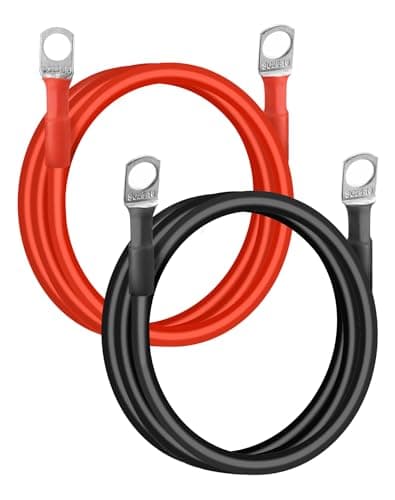 Image of QWORK® 2PCS Car Battery Cables 3 AWG 25mm² - 100 cm 12V Red & Black Inverter Cables Copper Wires with M10 Ring Terminals for Automotive Motorcycle Truck RV Boat