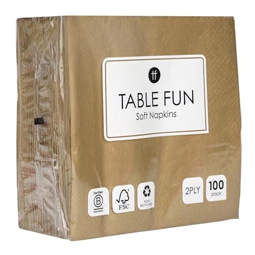 Image of Table Fun 100 x Soft Gold Paper Napkins, | 2ply 33cm| Disposable Gold Napkins Party Serviettes for Birthdays, Weddings, Christmas, New Years Eve, Anniversary, Catering, Recyclable Made in EU