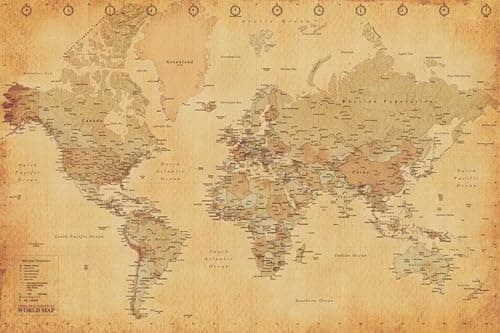 Image of Pyramid International World Map Vintage Style Maxi Poster