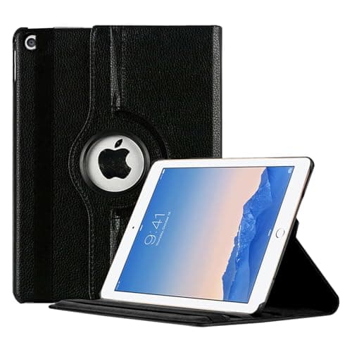 Image of Case For iPad Air 2 / Air 2nd Generation 9.7 inch 2014, Premium PU Leather Flip Shockproof 360 Rotating Smart Stand Protective Folio Cover - Black