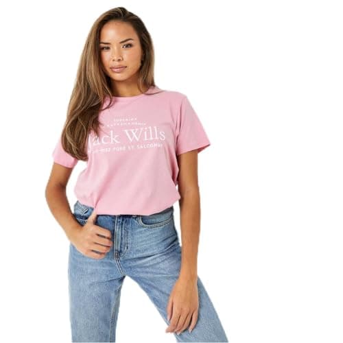 Image of Jack Wills Womens Forstal Boyfriend Logo T-Shirt Loose Fit Pink L