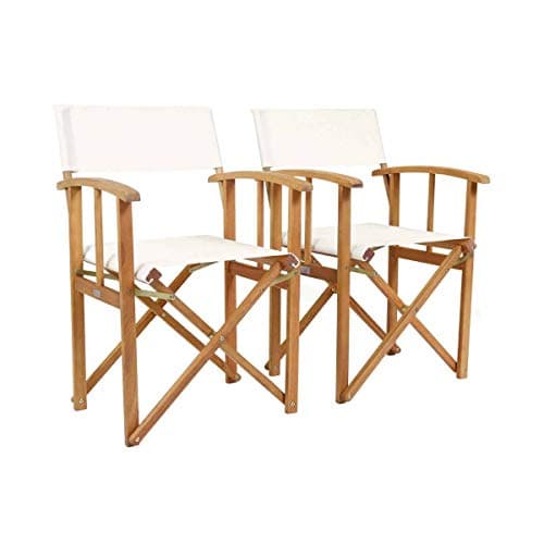 Image of CHARLES BENTLEY FSC® 100 Wooden, Pair of Folding Directors Chairs, Cream, Pop-Up, Garden Seats, Outdoor Furniture, Easy To Fold, Lightweight, Traditional Design, Bentley Plaque, Compact (85x54.5x51cm)