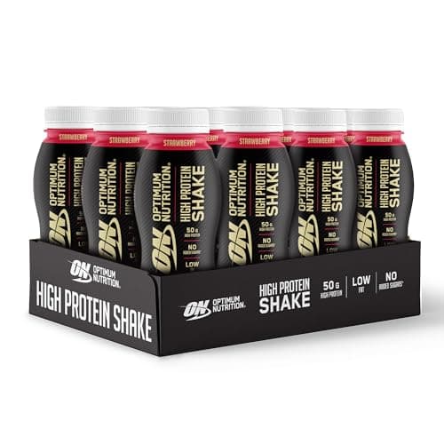 Image of ON High Protein Shake Bottles, Ready To Drink Healthy Snacks, No added sugars, low fat, Post Workout Snack for Men and Women, Strawberry Flavour, 12x500ml, Packaging may vary