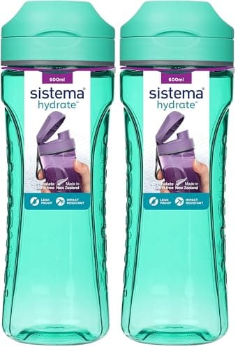 Image of Sistema Hydrate Tritan Swift Water Bottle | 600 ml | Leakproof Water Bottle | BPA-Free | Recyclable with TerraCycle®| Assorted Colours (Pack of 2)