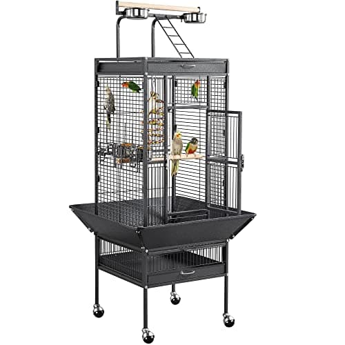 Image of Yaheetech Parrot Cage 156cm Large Bird Cage with Open Top/Stand/Rolling Wheels for Canary/Finch/Cockatiel/Parakeet/Conure Parrot, Budgie Cage, Black