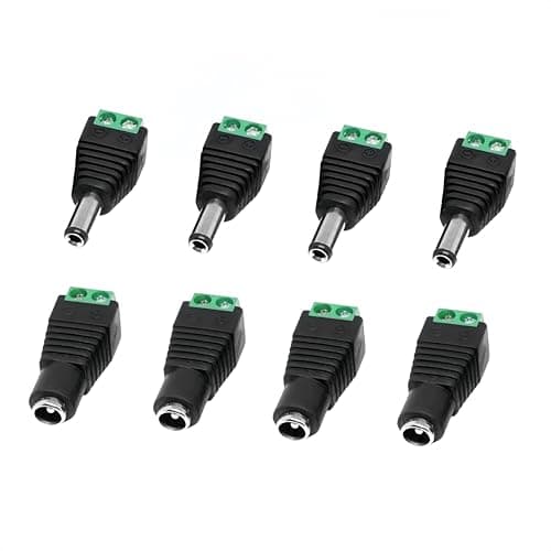 Image of JZK 8 PCS 5.5mm x 2.1mm DC power adaptor connector, male and female screw terminal connector, DC plug and jack adapter for CCTV security camera, LED strip light, router (4 female + 4 male)