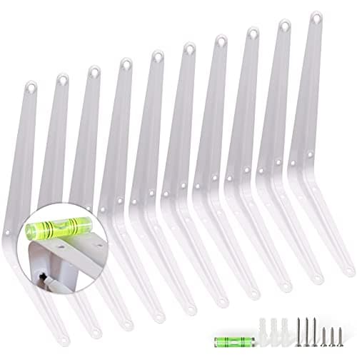 Image of KOOLPUG Shelf Brackets with Screws and Mini Spirit Level, 10 Pcs London Shelf Brackets, Wall Mount Shelf Brackets, Bookshelf Bracket, Floating Shelve Bracket (White,10Pc) (6x8 Inch)