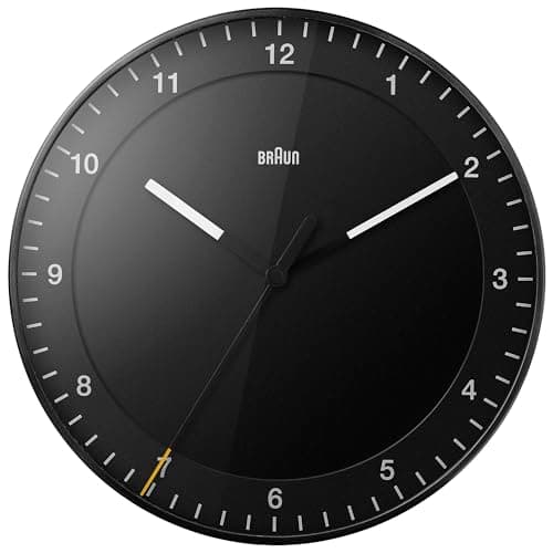 Image of Braun Classic Large Analogue Wall Clock with Silent Sweep Movement, Easy To Read, 30cm Diameter in Black, model BC17B.