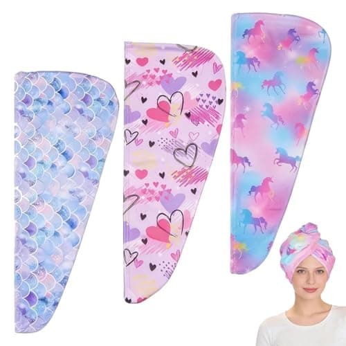 Image of YIFKJYLF 3 Pcs Microfibre Hair Towel Wrap - Quick Drying and Super Absorbent Hair Towel Turban with Button for Women, Soft Lightweight Hairs Towels for Wet Hairs