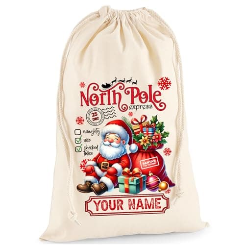 Image of Personalised Santa Sack with Custom Name/Large Sack for Gifts & Boys/Xmas Gift Bag for Under Tree/Christmas Eve Bag/Father Christmas – North Pole Special Delivery - 100% Natural Cotton
