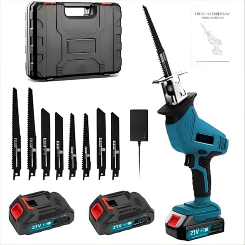 Image of Reciprocating Saw, 0-4000 RPM Variable Speed Reciprocating Saws, 21V Cordless Wood Saw Electric, Electric Saws to Cut Metal, for PVC Cutting with 2 Batteries, 8 Sawing Blades