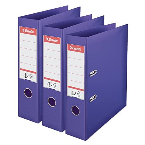 Image of Esselte VIVIDA A4 Lever Arch File, 75 mm Spine, 500 sheets Capacity, PP, Plastic Cover, Files & Folders, Violet, 3 Pack, 624282