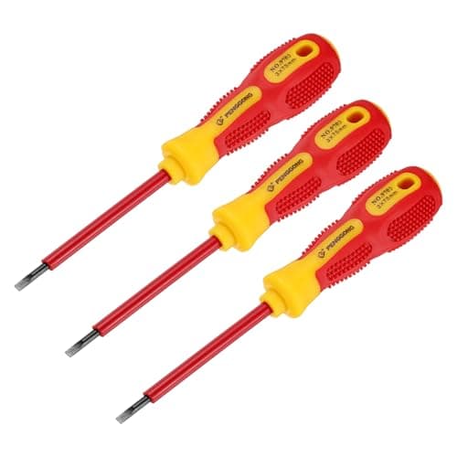 Image of sourcing map 3pcs 1000v Insulated Electrician Screwdriver 3x75mm CR-V Magnetic Slotted Flat Head Insulation Screwdrivers