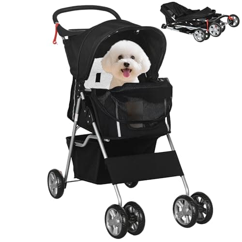 Image of PawHut Pet Stroller Carrier Foldable Deluxe Jogger Walk Travel Dog Cat Black