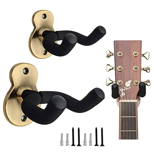 Image of Yuechenggui 2 Pack Guitar Holder Wall Mount Guitar Hanger, Guitar Wall Mount Display Bracket Hooks for Electric Guitar, Classical Acoustic Guitar, Bass Ukulele Mandolin Banjo, Black (Bronze)
